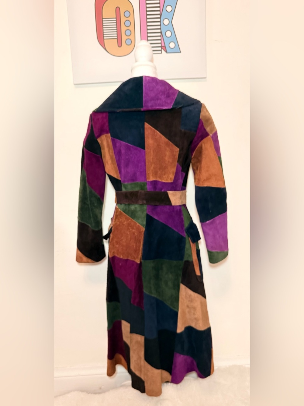 Vintage 70s Suede Patchwork Coat, Beautiful Condition - Picture 6 of 16